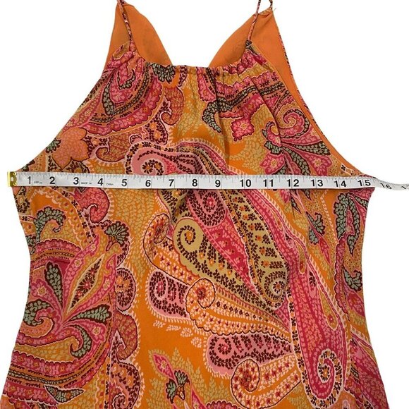 Ann Taylor Vintage Paisley silk chiffon Halter Midi Dress Orange Pink women’s 4 - Picture 9 of 12